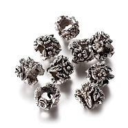 Tibetan Style Alloy European Large Hole Beads, Column with Flowers, Cadmium Free & Nickel Free & Lead Free, Antique Silver, 10x11x11.5mm, Hole: 5mm, about 340pcs/1000g(TIBEB-7854-AS-NR)