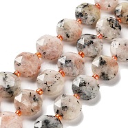 Natural Sunstone Beads Strands, with Seed Beads, Faceted Hexagonal Cut, Flat Round, 12~12.5x5~6mm, Hole: 1.2~1.4mm, about 27~29pcs/strand, 15.55~15.75 inck(39.5~40cm)(G-NH0004-021)