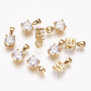 Brass Cubic Zirconia Charms, Nickel Free, Real 18K Gold Plated, 11x6x5mm, Hole: 3x5mm(X-KK-P075-25G)