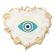 Zinc Alloy Enamel Pendants, Golden, Heart with Evil Eye & Rose Charm, Dark Turquoise, 46.5x48.5x3mm, Hole: 3mm(ENAM-Z013-02C)