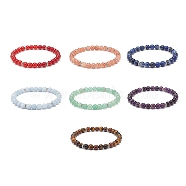 7Pcs 7 Style Natural Mixed Gemstone Round Beaded Stretch Bracelets Set, Chakra Yoga Theme Stackable Bracelets for Women, Inner Diameter: 2-3/8 inch(5.9cm), 1Pc/style(BJEW-JB08917)