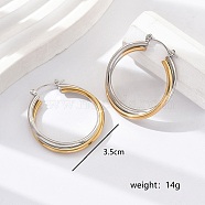 Fashionable Layered Circle Hoop Earrings, Vintage Simple Dual-tone Women's Jewelry Gift, Silver, 30mm.(ZB6353-2)