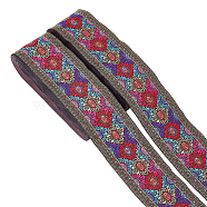 Ethnic Style Polyester Ribbon, Jacquard Ribbon, Tyrolean Ribbon, Flat, Rhombus Pattern, 2 inch(50mm), about 7.66 Yards(7m)/Roll(OCOR-WH0079-76B)