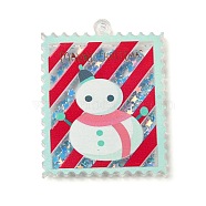 Christmas Acrylic Pendants, with Paper, Stamp, Snowman, 49x38x4mm, Hole: 2.4mm(MACR-D077-01H)
