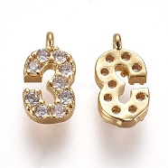 Brass Micro Pave Clear Cubic Zirconia Charms, Number, Golden, Num.3, 9.5~10x4~6.5x2mm, Hole: 0.8mm(ZIRC-L075-60A-03G)