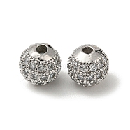 Brass Micro Pave Cubic Zirconia Beads, Round, Real Platinum Plated, 6mm, Hole: 1.5mm(KK-Q809-25P)