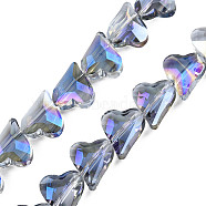 Electroplate Transparent Glass Beads Strands, Faceted, Heart, Blue, 12x10x5mm, Hole: 1mm, about 60Pcs/strand, 24.41 inch(62cm)(EGLA-N002-44-10)