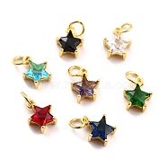 Brass Cubic Zirconia Charms, Real 18K Gold Plated, Cadmium Free & Lead Free, Star, Mixed Color, 10x8x4mm, Hole: 3.8mm(KK-A156-05G-RS)