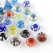Handmade Inner Flower Lampwork Beads, Large Hole Rondelle Beads, Mixed Color, 14~15x6~7mm, Hole: 6mm(LAMP-R133-M1)