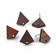 Walnut Wood Stud Earring Findings, with 304 Stainless Steel Pin, Kite, Coconut Brown, 16x15.5mm, Hole: 1.6mm, Pin: 0.6mm(WOOD-S054-49)
