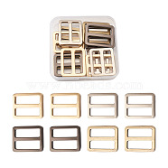 Alloy Slider Buckles, Adjustable Buckle Fasteners, for Strap Leathercraft Bag Belt, Rectangle, Mixed Color, 26x31.5x3mm, 16pcs/box(PALLOY-TA0001-90-RS)