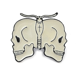 Enamel Pins, Black Alloy  Brooch, for Backpack Clothes, White Skull Moth, 26x30x2mm(JEWB-S019-01G)