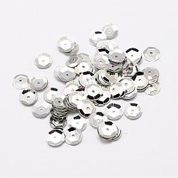 Plastic Paillette Beads, Semi-cupped Sequins Beads, Center Hole, Silver, 12x0.5mm, Hole: 1mm(PVC-A001-12mm-08)