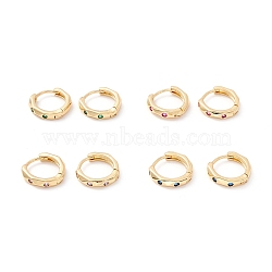 Cubic Zirconia Huggie Hoop Earrings, Real 18K Gold Plated Small Hoop Earrings for Girl Women, Mixed Color, 10 Gauge, 2.5x13mm, Pin: 1mm(EJEW-I260-20G-NR)