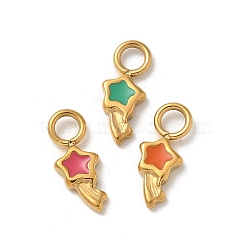 Ion Plating(IP) 304 Stainless Steel Enamel Charms, Real 14K Gold Plated, Star Charm, Mixed Color, 11.5x5x1.5mm, Hole: 2.5mm(STAS-G351-06G)