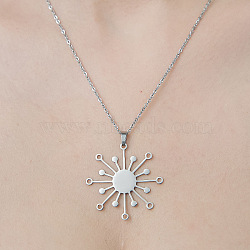 Non-Tarnish 201 Stainless Steel Hollow Sun Pendant Necklace, Stainless Steel Color, 17.72 inch(45cm)(NJEW-OY002-23)