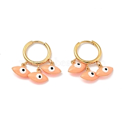 Enamel Horse Eye Dangle Hoop Earrings, PVD Vacuum Plating 304 Stainless Steel Jewelry for Women, Light Salmon, 26mm, Pin: 1mm(STAS-E162-01G)