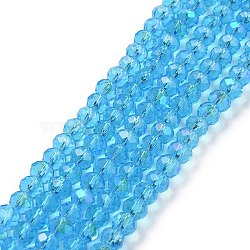 Electroplate Glass Beads Strands, Half Rainbow Plated, Faceted, Rondelle, Deep Sky Blue, 8x6mm, Hole: 1mm, about 63~65pcs/strand, 39~40cm(EGLA-A034-T8mm-L03)