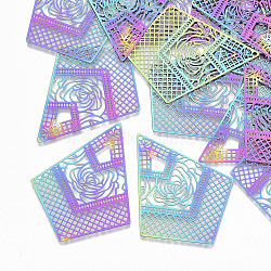 Ion Plating(IP) 201 Stainless Steel Filigree Pendants, Etched Metal Embellishments, Kite, Rainbow Color, 45.5x36x0.3mm, Hole: 1.2mm(X-STAS-S108-97)