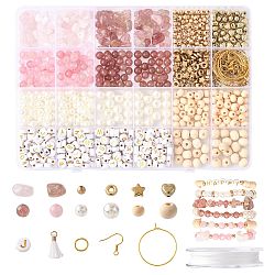 DIY Earrings/Bracelet Making Kit, Including Gemstone & Acrylic & CCB & ABS Plastic Beads, Iron Jump Ring, Brass Hoop Earring Findings, Iron Earring Hook, Tassel Pendant and Elastic Thread, Mixed Color, 5~8x5~8mm, Hole: 1mm(DIY-FS0009-94)