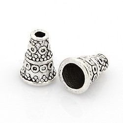 Tibetan Style Alloy Bead Cone, Lead Free, Cadmium Free and Nickel Free, Cone, Antique Silver, about 7mm wide, 10mm long, hole: 2mm, Inner Diameter: 5mm(X-LF0806Y-NF)