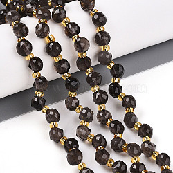 Natural Ice Obsidian Beads Strands, with Seed Beads, Faceted, Teardrop, 6~7x5~6.5mm, Hole: 0.9mm, about 49~57pcs/strand, 13.58~14.96''(34.5~38cm), Seed Beads: 3x2mm(G-T141-50)