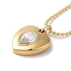 PVD Vacuum Plating 304 Stainless Steel Ball Chain Necklaces, Rhinestone Heart Pendant Necklaces, Clear, 16.46 inch(41.8cm)(NJEW-C045-01G-01)