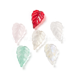 Spray Painted Glass Pendants, Leaf Charms, Mixed Color, 22x12.5x4mm, Hole: 1mm(GLAA-D006-12)