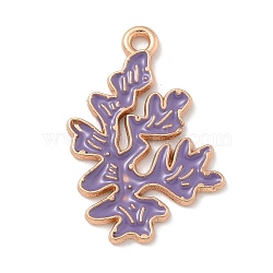 Alloy Enamel Pendants, Light Gold, Cadmium Free & Lead Free, Coral Charm, Medium Purple, 29x20x1.5mm, Hole: 1.8mm(ENAM-A008-43KCG-01)