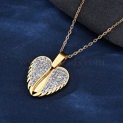 304 Stainless Steel Polymer Clay Rhinestones Wing Openable Pendant Necklaces for Women, Ion Plating(IP), Crystal, Golden, 17.95 inch(45.6cm)(NJEW-Z065-14G-03)