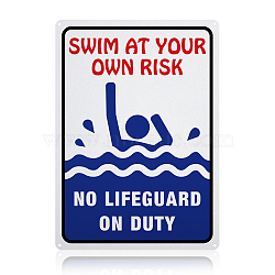 UV Protected & Waterproof Aluminum Warning Signs,  "stacked" braceletswim at Your Own Risk inch Signs, Blue, 350x250x1mm, Hole: 4mm(AJEW-GL0001-05C-07)
