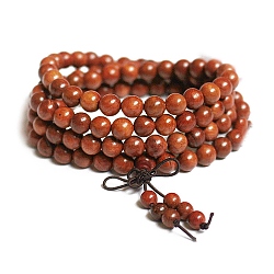 108 Beads Prayer Mala Bracelet, Wood Round Beaded Wrap Bracelet Necklaces for Ramadan & Eid Mubarak, Chocolate, 35-3/8 inch(90cm)(PW-WG99698-04)