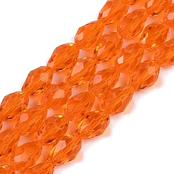 Transparent Glass Beads Strands, Faceted, Teardrop, Dark Orange, 15x10mm, Hole: 1.6mm, about 46~48pcs/strand, 27.95 inch(71cm)(EGLA-N013-T10mm-D09)