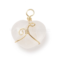 Natural Rose Quartz Pendants, with Eco-Friendly Light Gold Tone Copper Wire Wrapped, Heart Charm, 26~28x23~23.5x12~13mm, Hole: 3mm(PALLOY-JF01858-01)