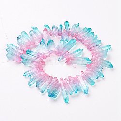 Natural Quartz Crystal Beads Strands, Pointed Pendants, Faceted, Dyed, Two Tone, Column, Cyan, 15~40x10~13x10~12mm, Hole: 2mm(G-E403-01A)