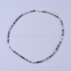 Natural Rutilated Quartz Beaded Necklaces, with Brass Lobster Claw Clasps, Faceted Round Beads, 15.75 inch~16.14 inch(40~41cm)x3~3.5mm(NJEW-K114-B-A05)