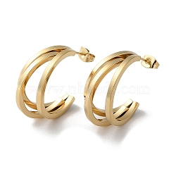 304 Stainless Steel Stud Earrings, Split Earrings, Real 14K Gold Plated, 25.5x12.5mm(STAS-Z052-14G)