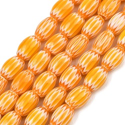 Handmade Millefiori Glass Oval Bead Strands, Chevron Beads, Single Flower Design, Orange, 11~12x7~8mm, Hole: 0.9~1.8mm, about 35pcs/strand, 15.63''~16.22''(39.7~41.2cm)(LK-Z001-01B-05)