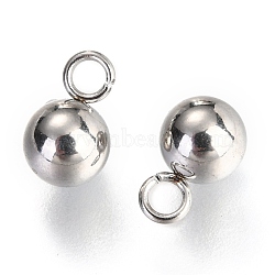 202F Stainless Steel Charms, Ball, Stainless Steel Color, 8x5mm, Hole: 1.8mm(STAS-H143-14C-P)