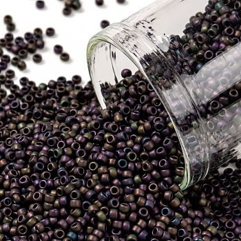 TOHO Round Seed Beads, Japanese Seed Beads, (85F) Frost Metallic Iris Purple, 15/0, 1.5mm, Hole: 0.7mm, about 15000pcs/50g