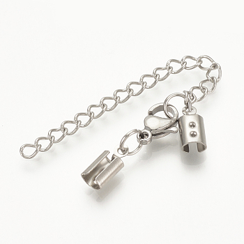 304 Stainless Steel Chain Extender, Soldered, with Folding Crimp Ends, Stainless Steel Color, 35.5mm, Chain Extenders: 48~50mm, cord end: 10x4.5x3mm, 3mm inner diameter
