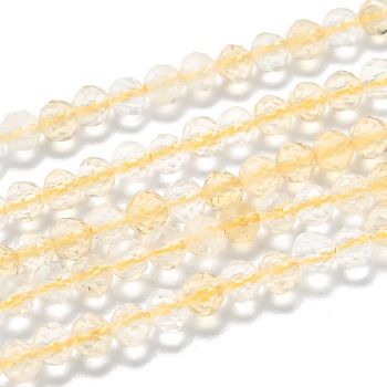 Natural Citrine Beads Strands, Faceted, Round, 3mm, Hole: 0.6mm, about 140pcs/strand, 15.35 inch(39cm)