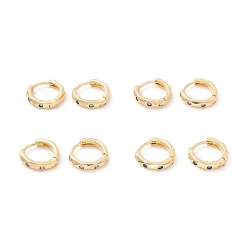 Cubic Zirconia Huggie Hoop Earrings, Real 18K Gold Plated Small Hoop Earrings for Girl Women, Mixed Color, 10 Gauge, 2.5x13mm, Pin: 1mm