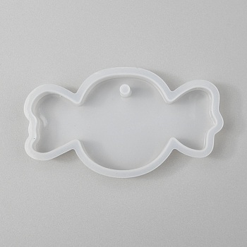Halloween DIY Candy Pendant Silicone Molds, Resin Casting Molds, For UV Resin, Epoxy Resin Jewelry Making, White, 74x42x11mm, Hole: 3mm, Inner Size: 37x70mm