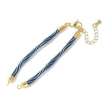 Nylon Cord Bracelets, for Connector Charm Bracelet Making, with Rack Plating Golden Lobster Claw Clasps & Chain Extenders, Long-Lasting Plated, Cadmium Free & Lead Free, Marine Blue, 5-3/4~6x1/8x1/8 inch(14.7~15.2x0.3cm)