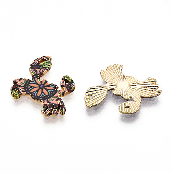 Printed Alloy Pendants, Light Glod, Crab Charms, Coconut Brown, 19.5x20x1.5mm, Hole: 0.6mm