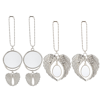 SUPERFINDINGS 4 Sets 2 Style  Alloy Pendant Decoration Cabochon Settings, Flat Round with Wind, Platinum, 170mm, 2 sets/style