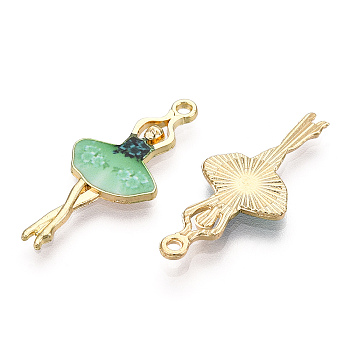 Printed Light Gold Tone Alloy Pendants, Ballerina Dancer Charms, Pale Green, 29.5x13x2mm, Hole: 1.4mm