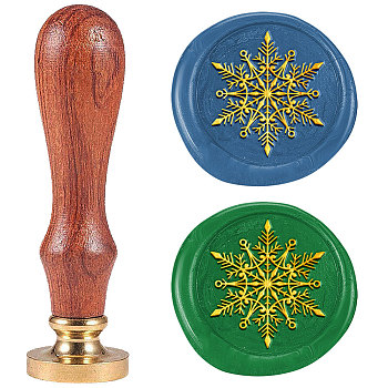 Christmas Theme Wax Seal Stamp Set, Golden Plated Sealing Wax Stamp Solid Brass Head, with Retro Wood Handle, for Envelopes Invitations, Gift Card, Snowflake, 83x22mm, Head: 7.5mm, Stamps: 25x14.5mm