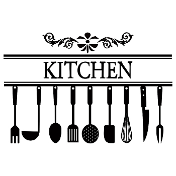 PVC Wall Stickers, for Home Kitchen Decoration, Kitchen Ware, Black, 370x960mm